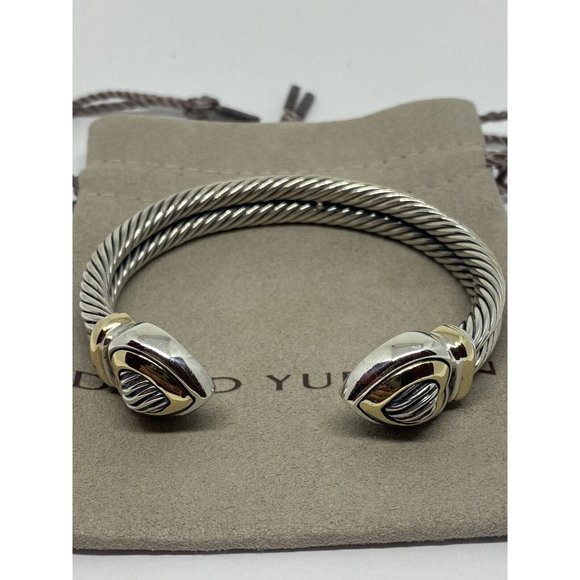 David Yurman DY 18K & 14K Sterling Silver Heart Cable Heavy Cuff Bracelet - Picture 3 of 10